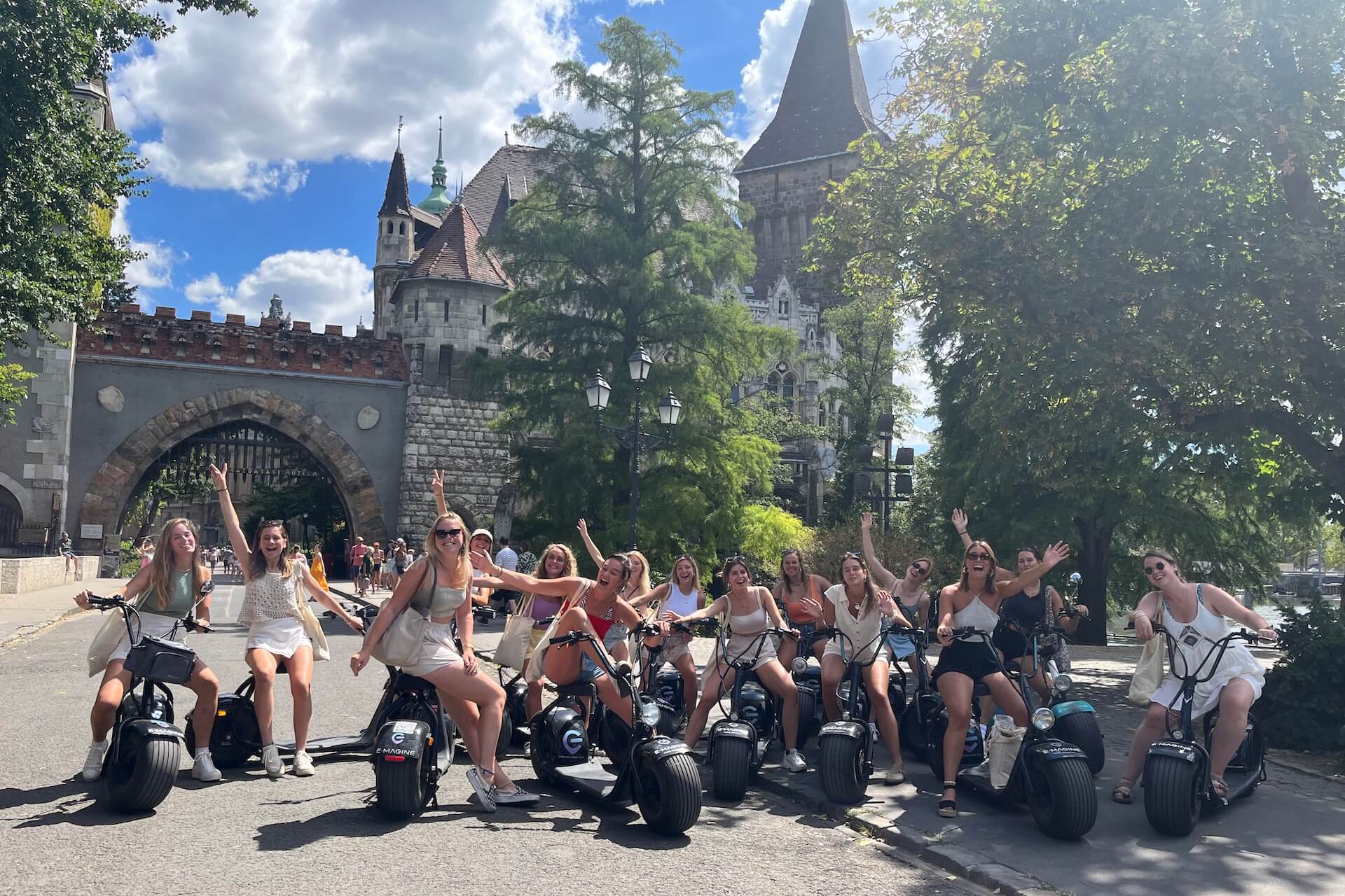 A group of young ladies near Vajdahunyad Castle