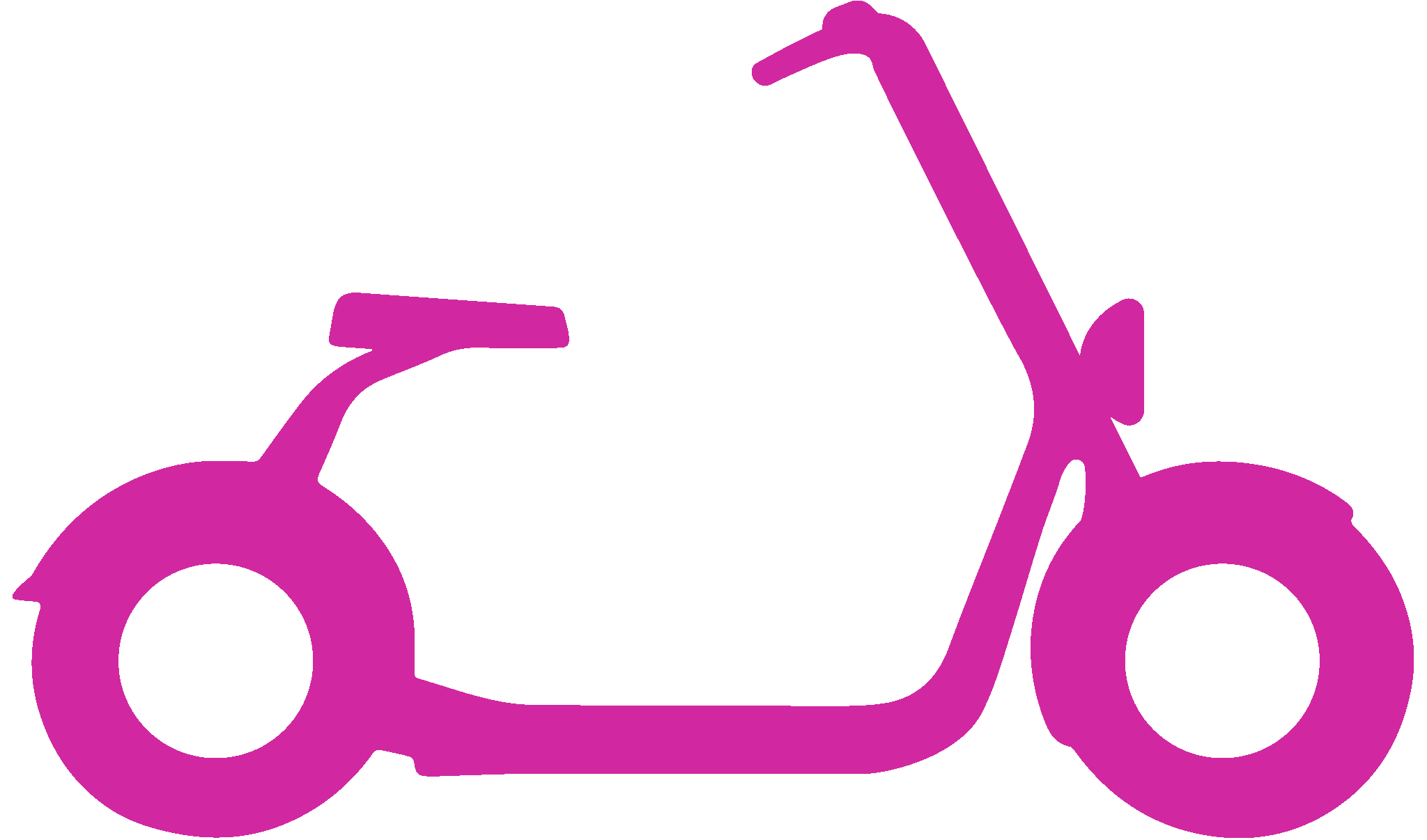 Silhouette of a pink scooter with oversized wheels and a minimalist design on a white background.